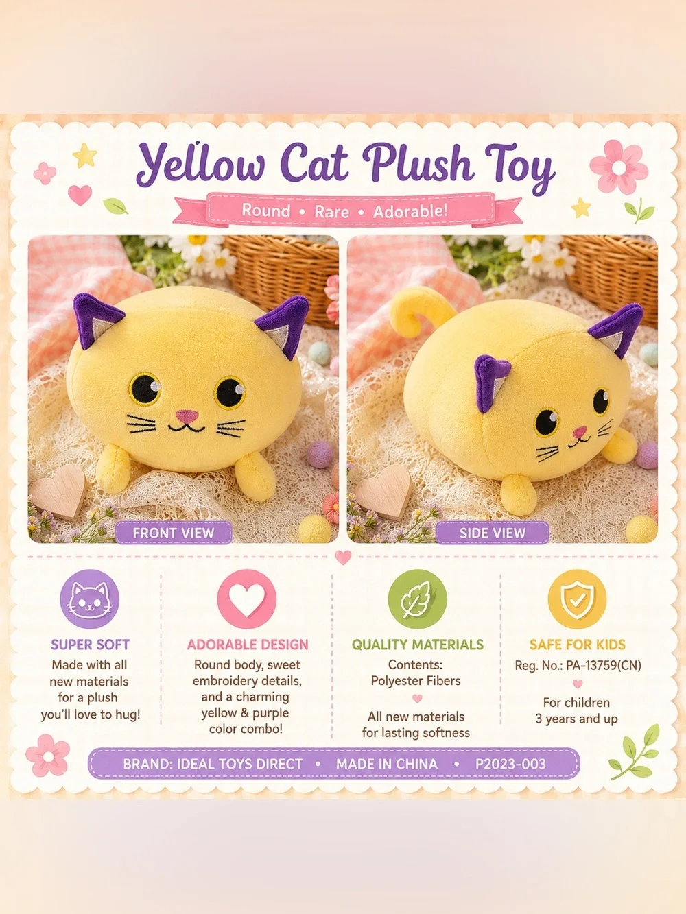 Garanimals 3-6M Kitten Bodysuit + Rare Yellow Cat Plush Set